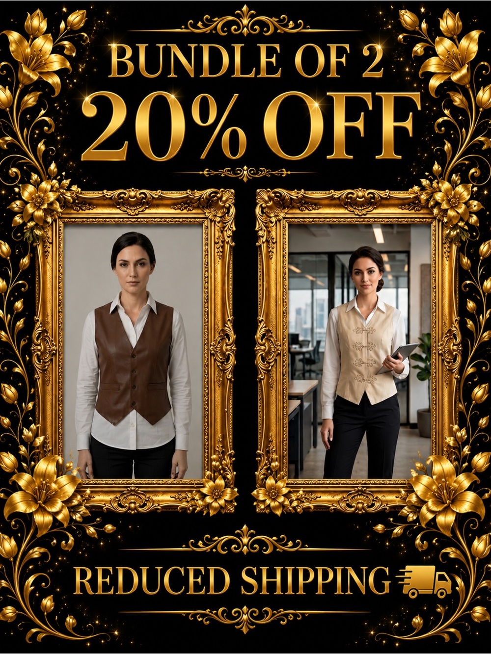 Bundle of 2, 20% OFF + Reduced Shipping! - Women's Brown & Cream Decorative Vest
